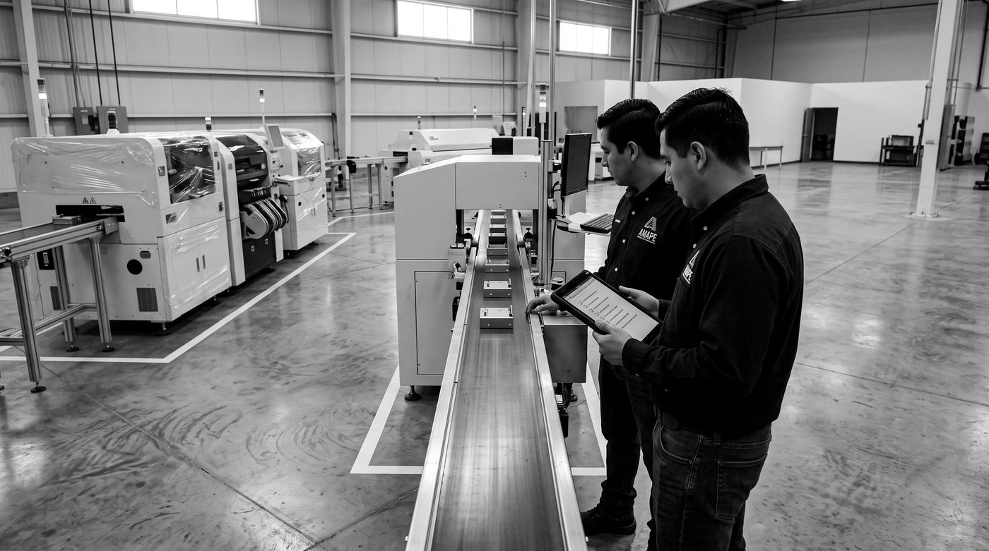 Dos ingenieros dando seguimiento a una línea recién instalada